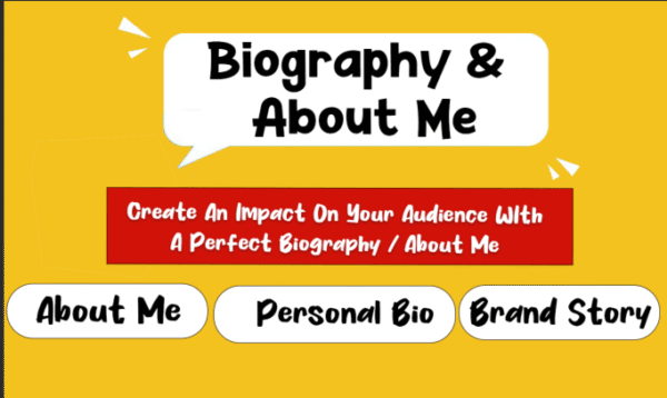 Professional Bio/About Me	150–300 words