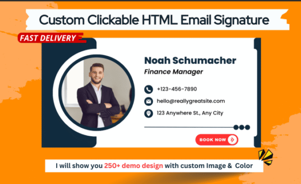 Custom HTML Email Signature	Professional, clickable signature
